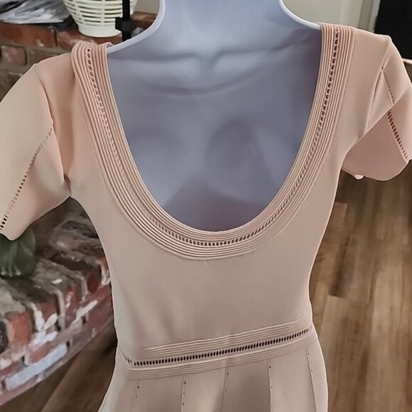 Sandro Paris Blush Pink Fit & Flare Knit Dress Short Sleeve A-Line - Picture 6 of 16